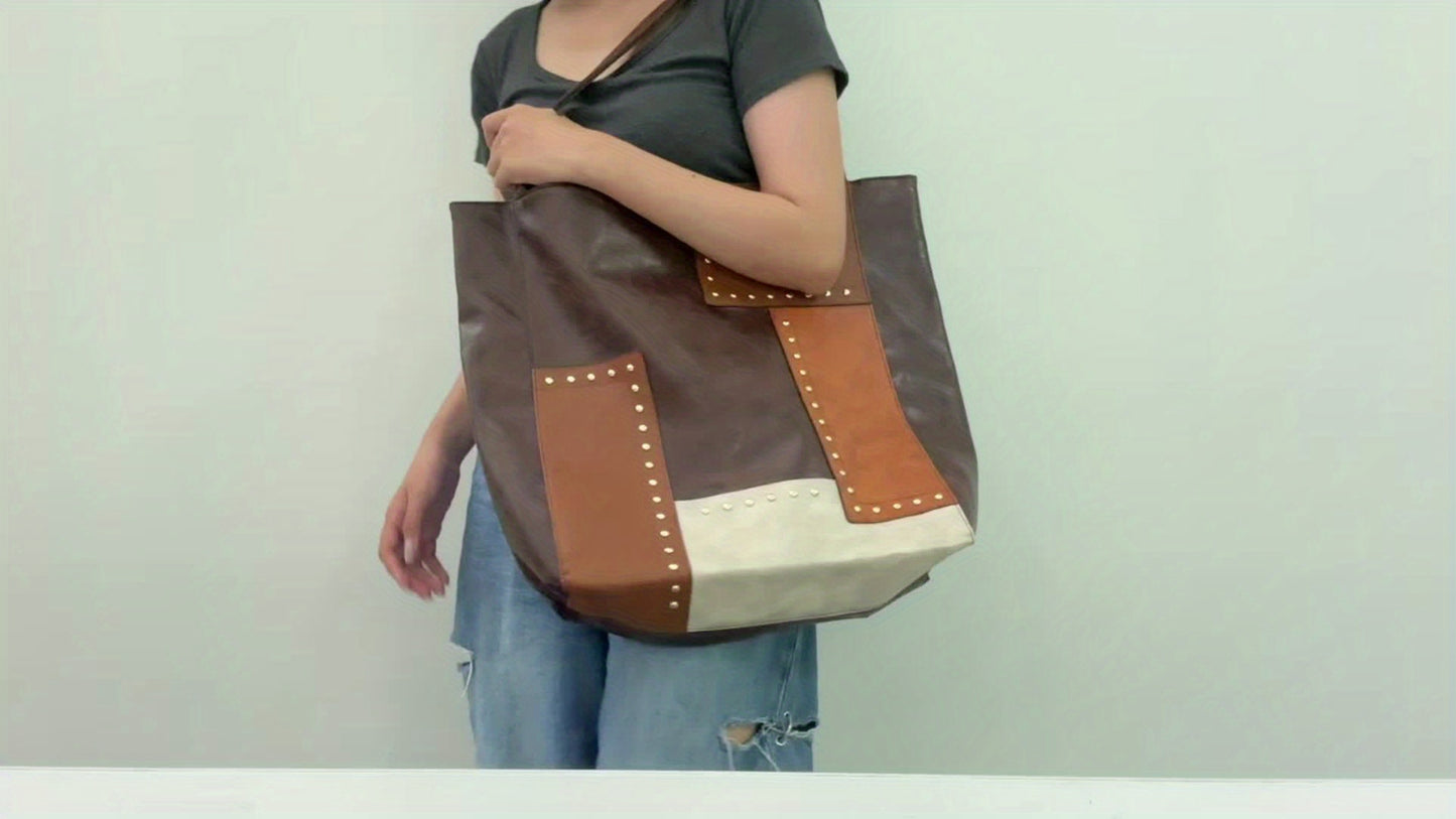 Vintage-Inspired Patchwork Tote Handbag