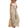 Solid Color Strappy Loose Flared Leg Jumpsuit