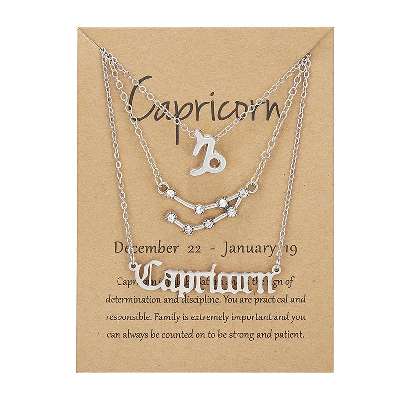 3-Piece Zodiac Constellation Layered Pendant Necklace Set