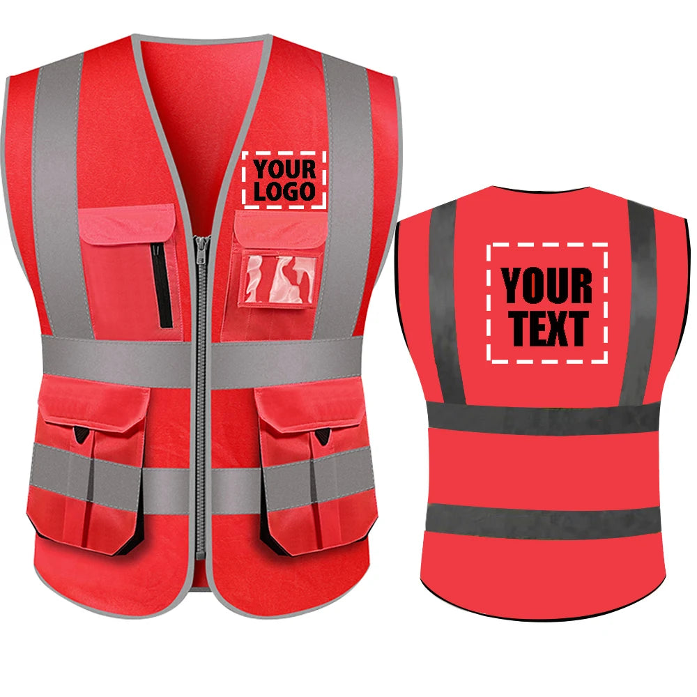 Custom High-Visibility Reflective Safety Vest with Multi-Pockets