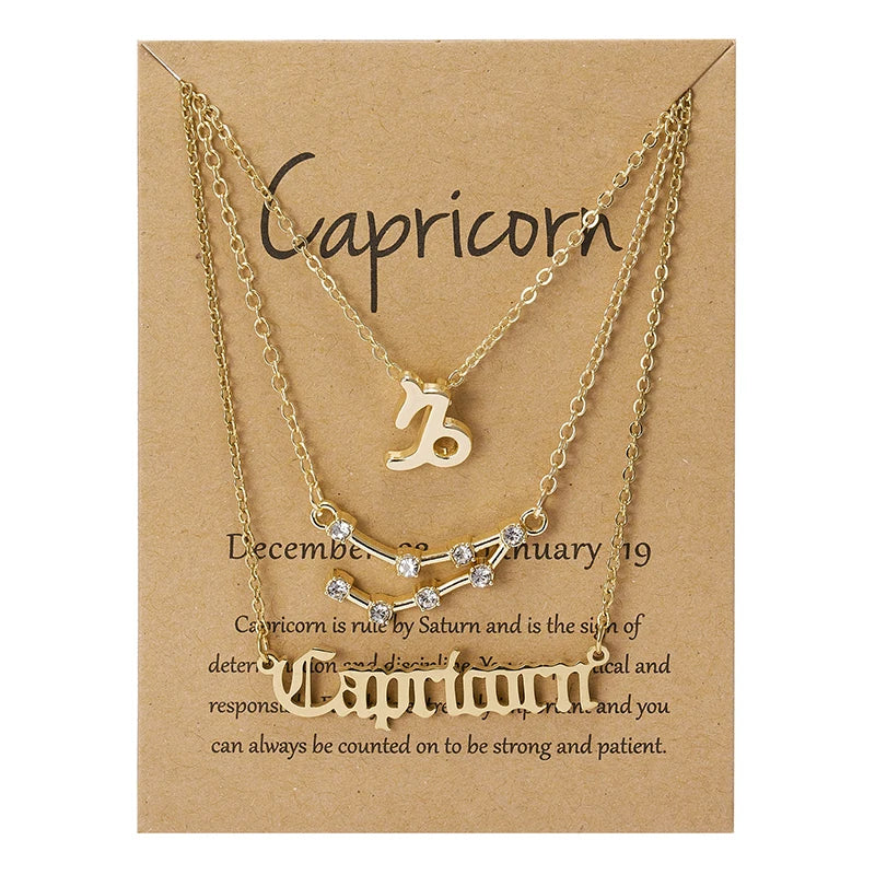 3-Piece Zodiac Constellation Layered Pendant Necklace Set