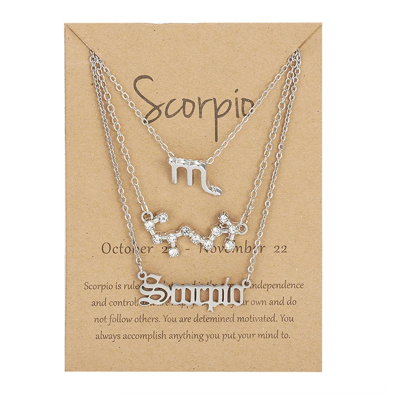 3-Piece Zodiac Constellation Layered Pendant Necklace Set