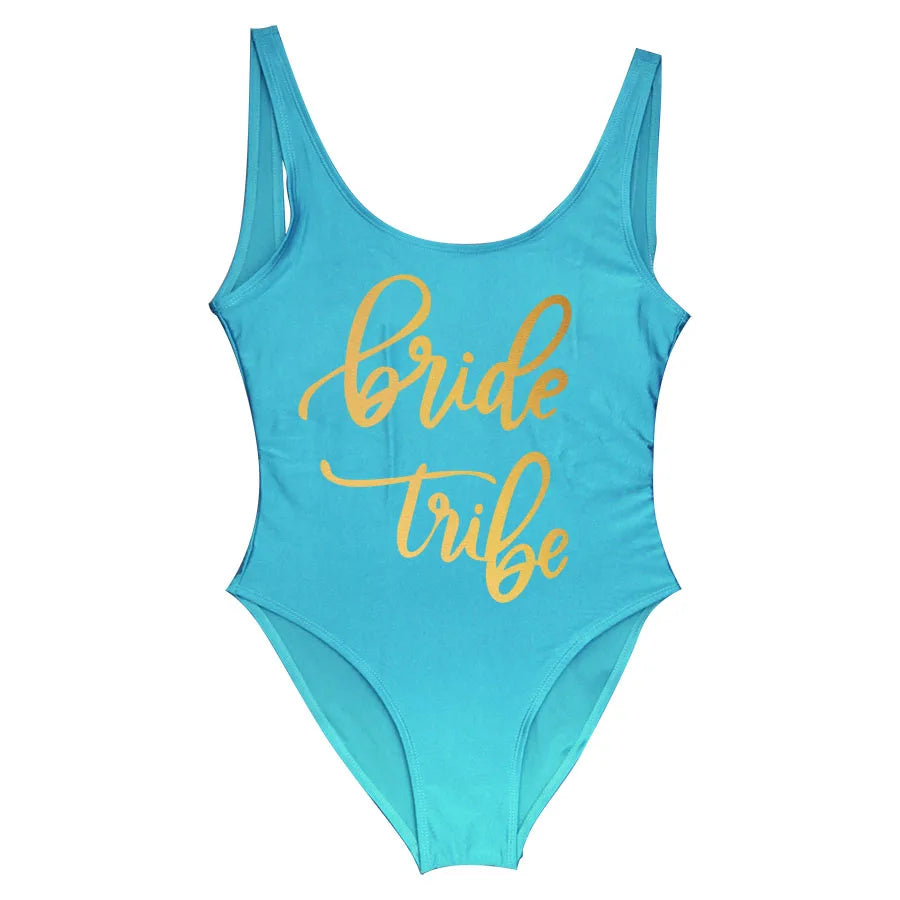 Bride Tribe Print One Piece Swimsuit