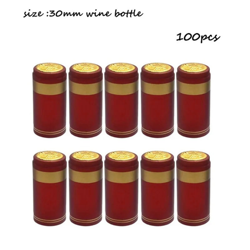 100 Pcs Natural Wine Bottle Corks and Seals Heat Shrink Capsules with Tear Tab