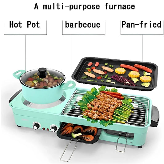 Multifunctional Electric Grills 3-in-1 Smokeless Korean BBQ Hot Pot