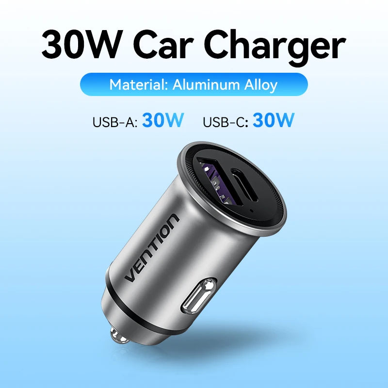 Vention 30W PD Fast USB-C Car Charger for iPhone & Android