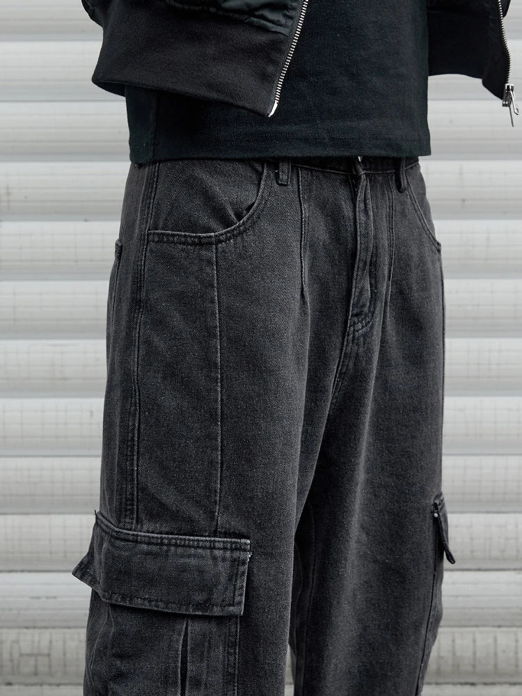 Oversized Baggy Wide-Leg Denim Cargo Pants