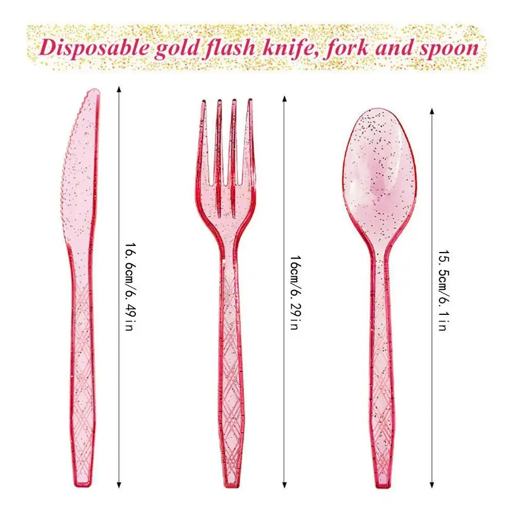 48-Piece Pastel Plastic Cutlery Set - Reusable Spoons, Forks & Knives