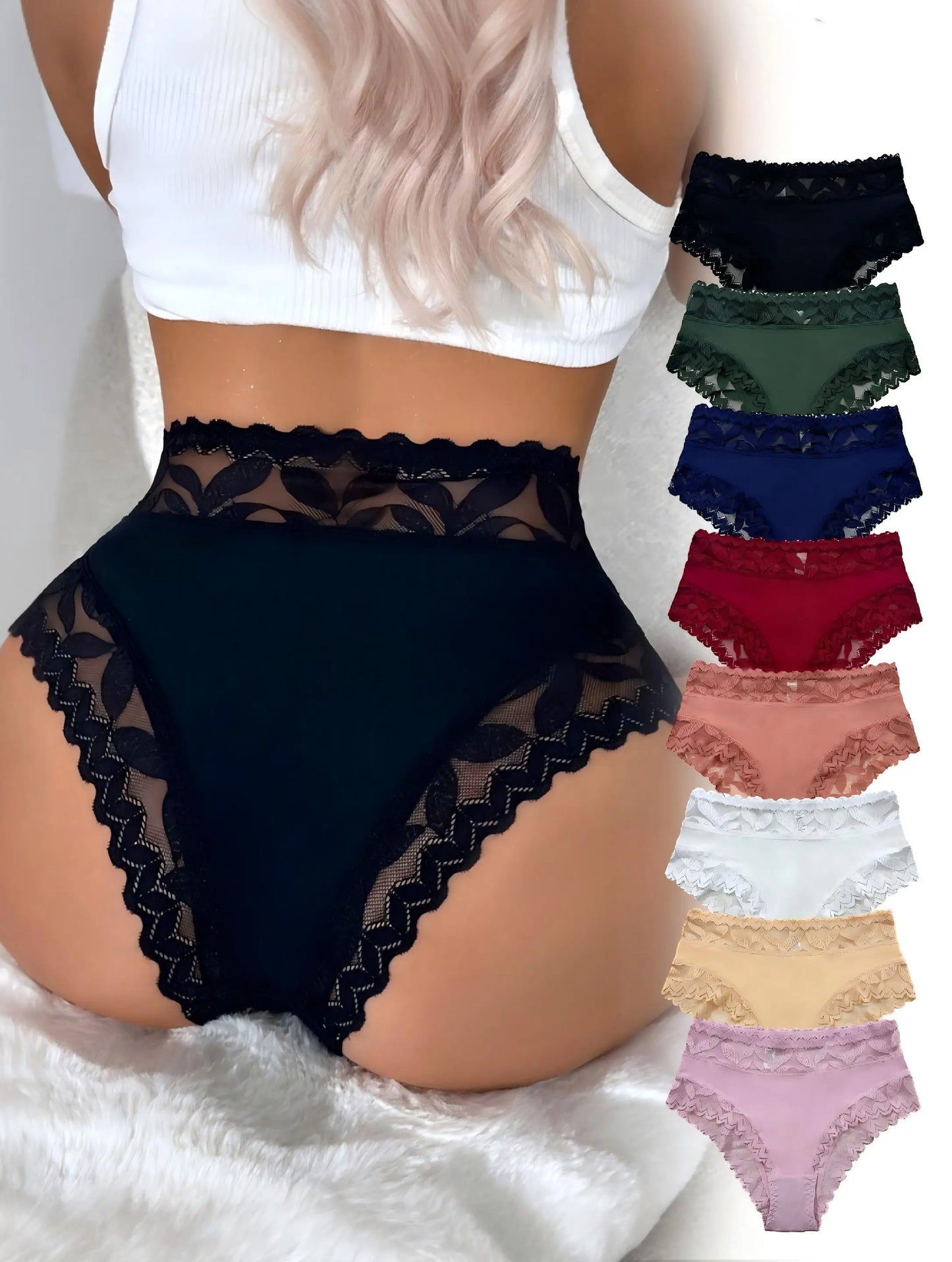 Women's 8-Piece Breathable Lace Trim Briefs Set