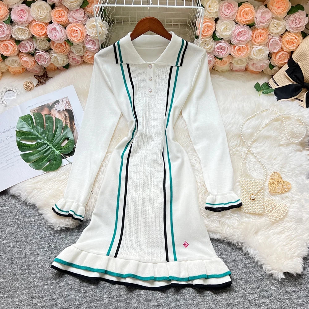 YuooMuoo Women's Knitted Ruffled Short-Sleeve Mini Party Dress