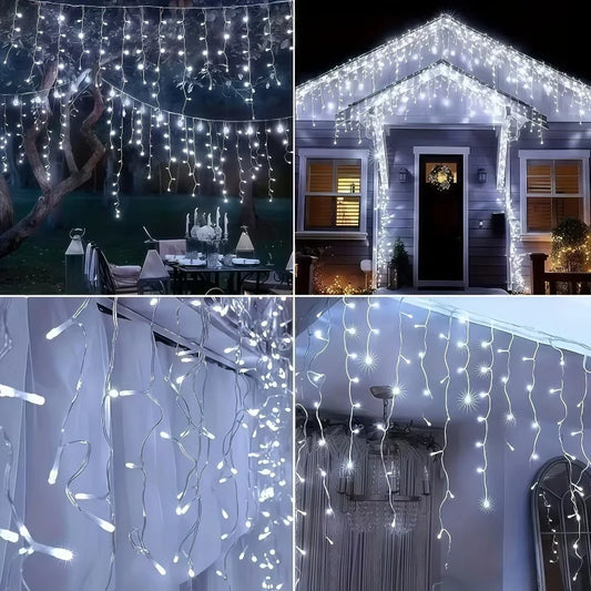 Solar Powered Icicle Lights Outdoor Christmas Decoration LED Garland - IP54 Waterproof 8 Modes Fairy Light