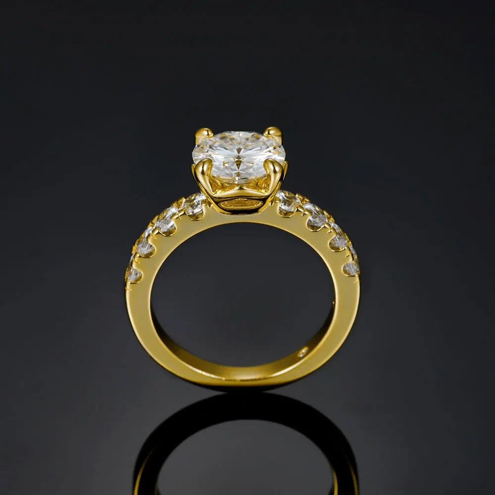 S925 Sterling Silver Round Cut Moissanite Engagement Ring – 3.5CT Golden Accent