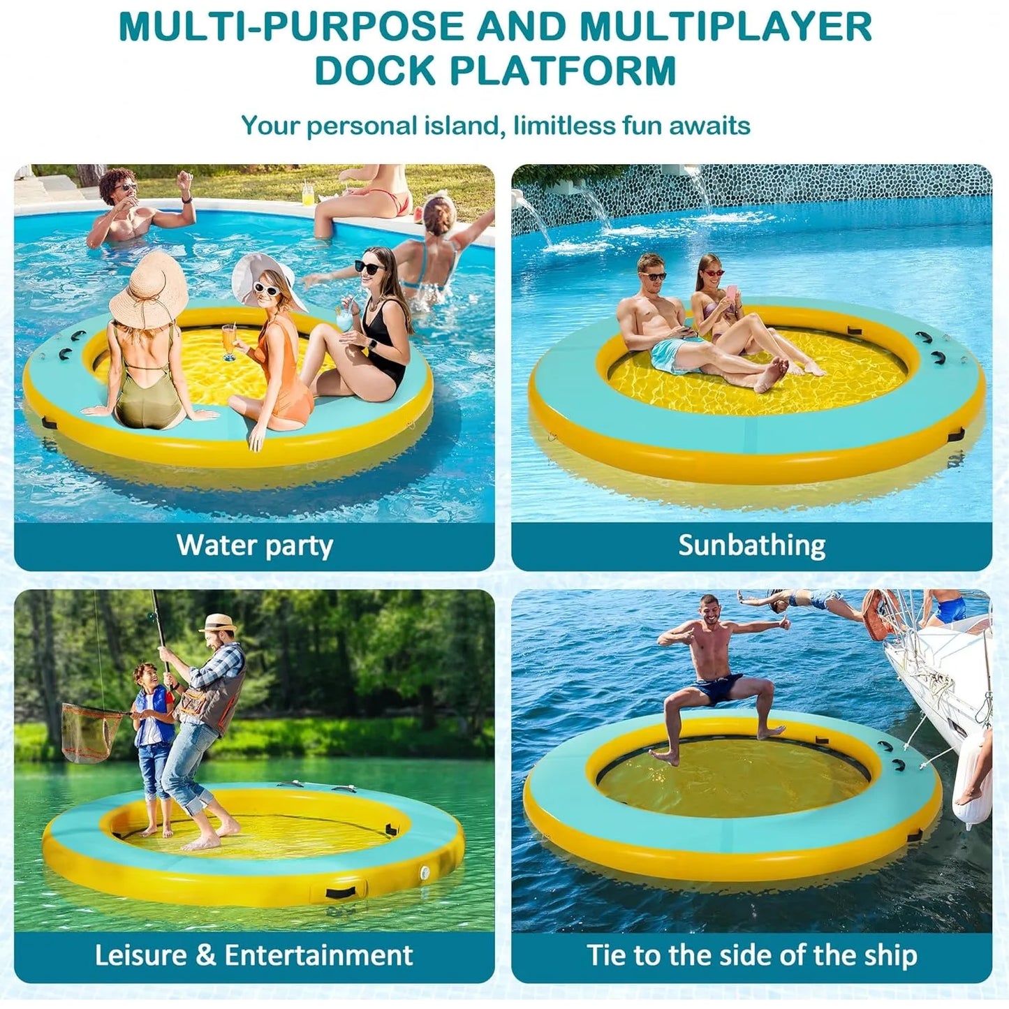 8 FT Round Floating Ring Inflatable Water Hammock with Detachable Ladder