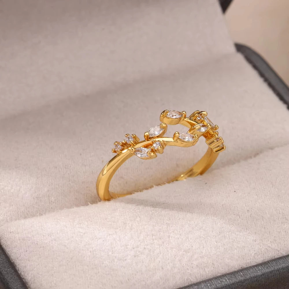 18K Gold Plated Zircon Geometric Open Ring – Trendy Waterproof Stainless Steel Jewelry
