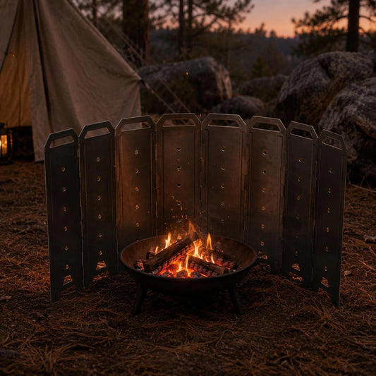 Foldable Fireplace Windscreen - 8-Panel Ventilated Outdoor Wood Stove Wind Barrier