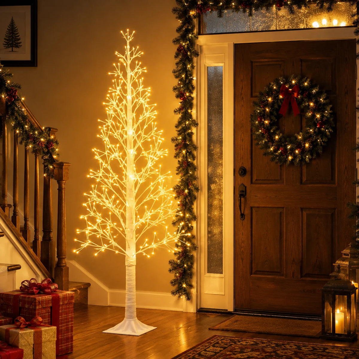 Pre-Lit LED Christmas Branch Tree – USB Powered Holiday Decor with 8 Lighting Modes (4FT-6FT)