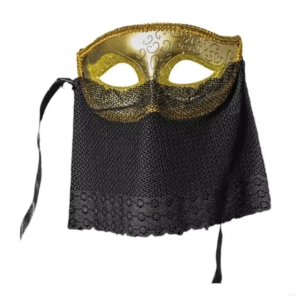 Retro Venetian Half-Face Mask with Veil for Masquerade & Costumes
