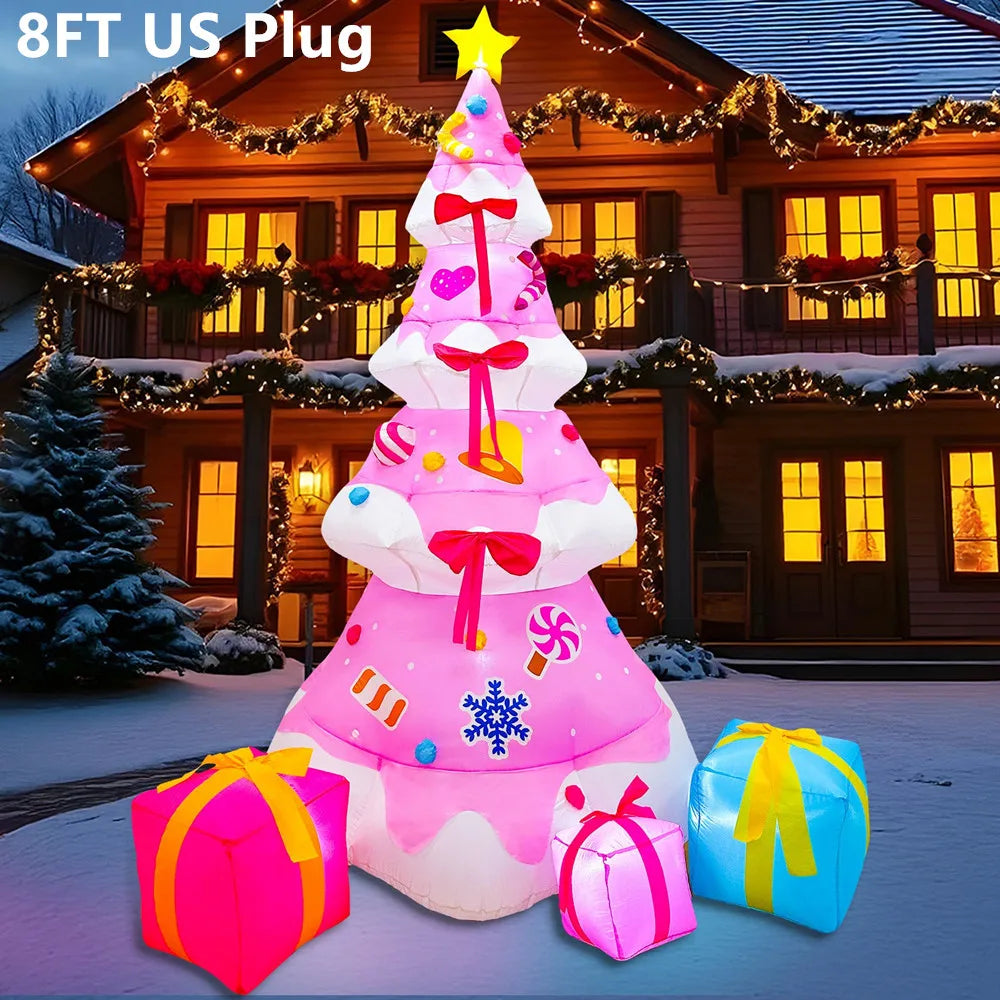 8ft Pink Inflatable Christmas Tree with LED Lights - Outdoor Yard Decor