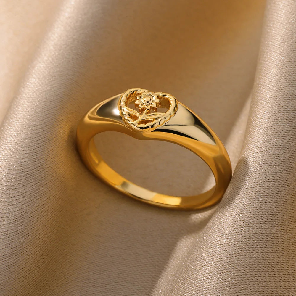 18K Gold Plated Zircon Geometric Open Ring – Trendy Waterproof Stainless Steel Jewelry