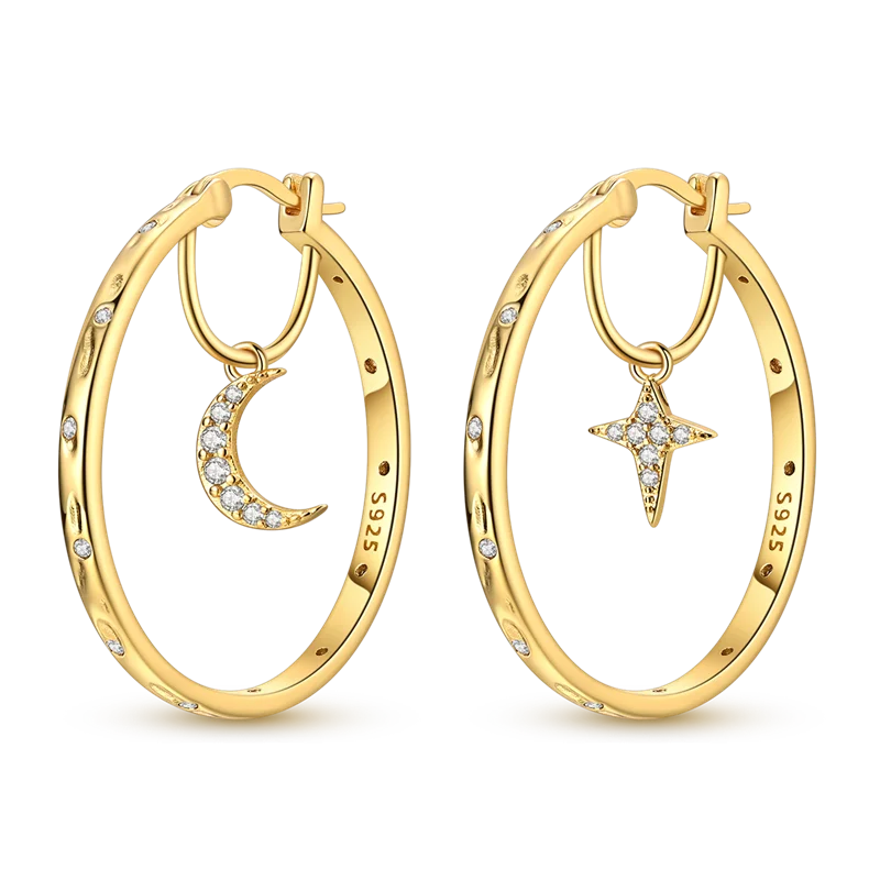 925 Sterling Silver CZ Zircon Gold-Plated Hoop Earrings – Sparkling Minimalist Jewelry
