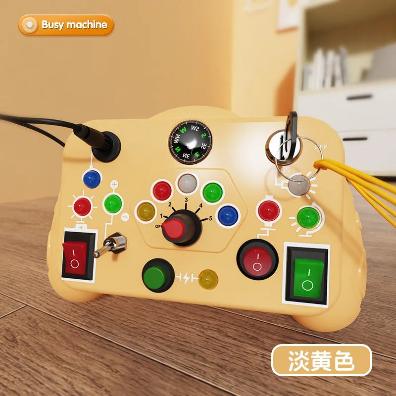 Montessori Busy Board Sensory Cartoon with LED Light Switch