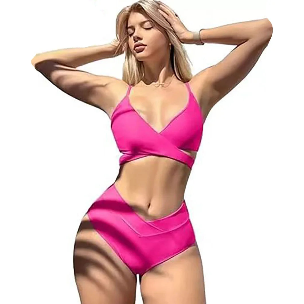 Solid-color Bandeau Two-piece Swimsuit