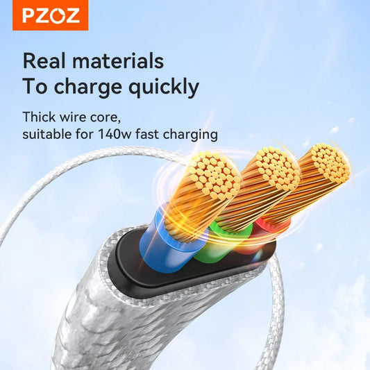 PZOZ 140W 4-in-1 Fast Charging Cable with TF Card Reader & Digital Display