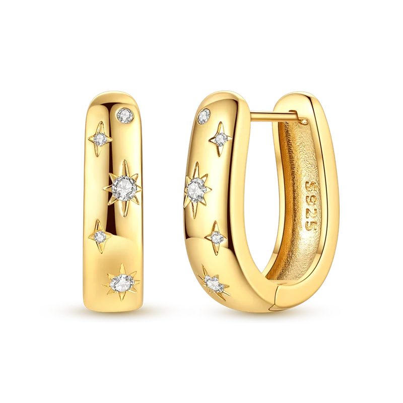925 Sterling Silver CZ Zircon Gold-Plated Hoop Earrings – Sparkling Minimalist Jewelry