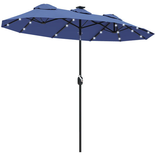 Outsunny 9.7' Double-Sided Solar LED Patio Umbrella – Navy Blue