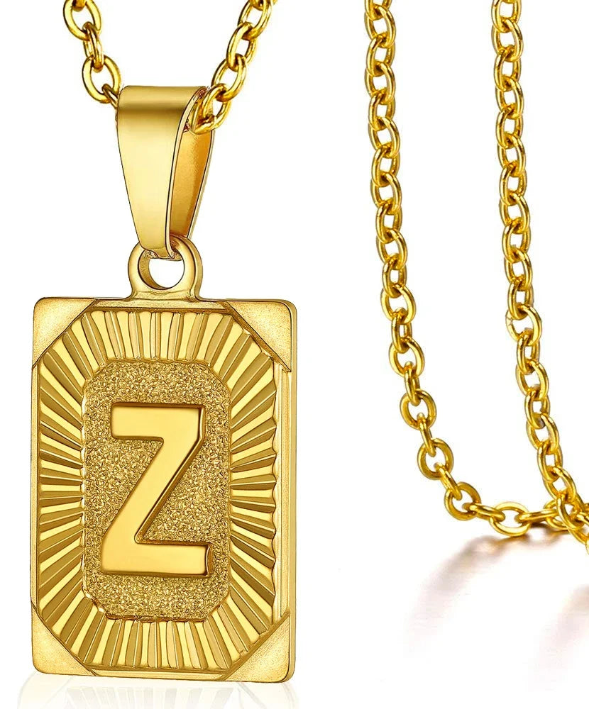 Stainless Steel Initial Pendant Necklace – Minimalist Square Letter Charm Jewelry for Women & Men