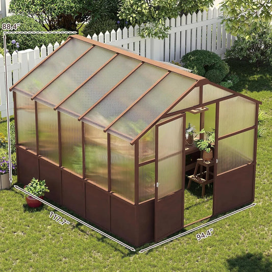 Walk-In Wooden Greenhouse with 6mm Twin-Wall Polycarbonate Panels