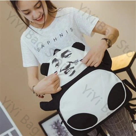 Funny Panda Pattern Casual Canvas Schoolbag & Computer Backpack