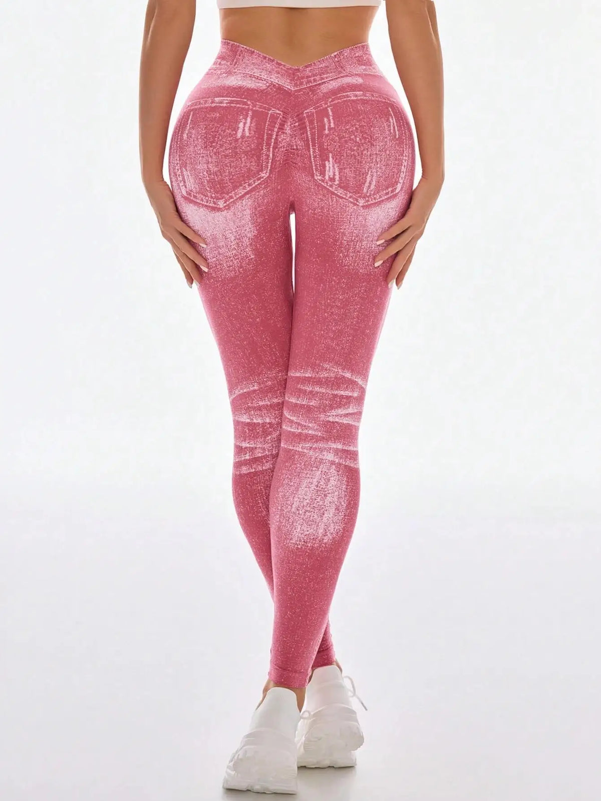 V Back Faux Denim Butt-Lifting Jeggings