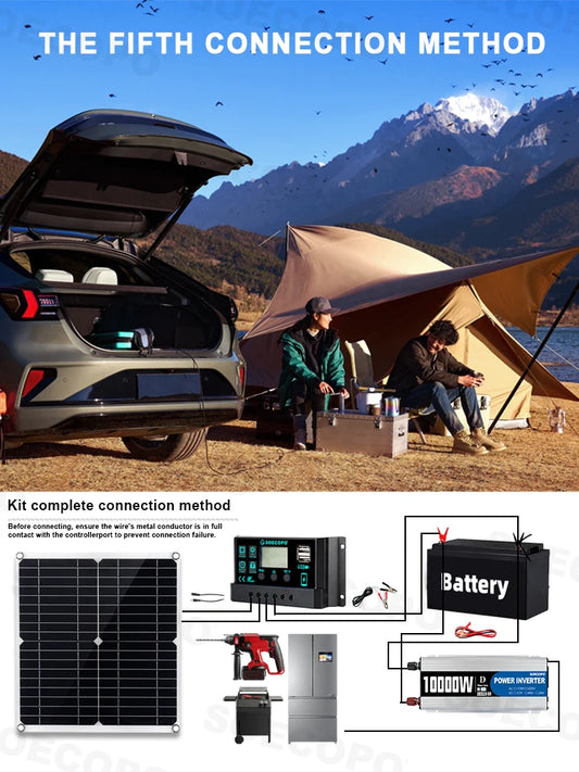 10000W Complete Solar Power Kit with 300W Panel, 100A Controller, and Inverter