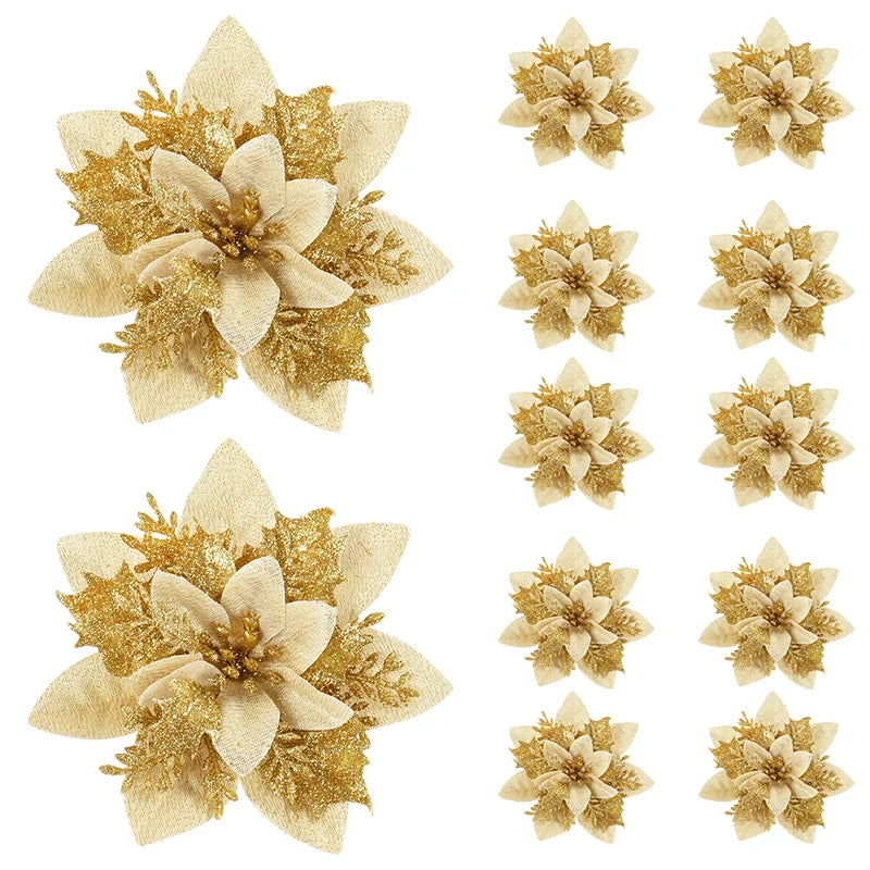 Glitter Pink Christmas Tree Flower Ornaments