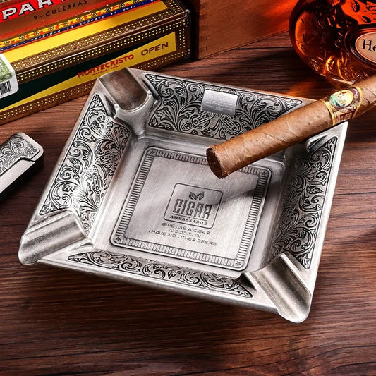 Large Square 4 Slot Copper Ashtray with Engraving