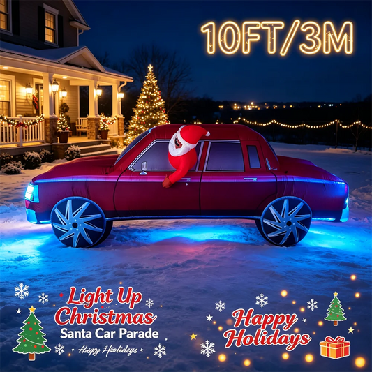 10FT Christmas Inflatable Red Car with Santa - Outdoor Yard Decor