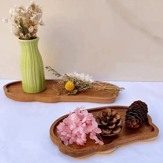 Japanese Style Solid Wood Round Serving Tray - Natural Decorative Food & Tea Platter