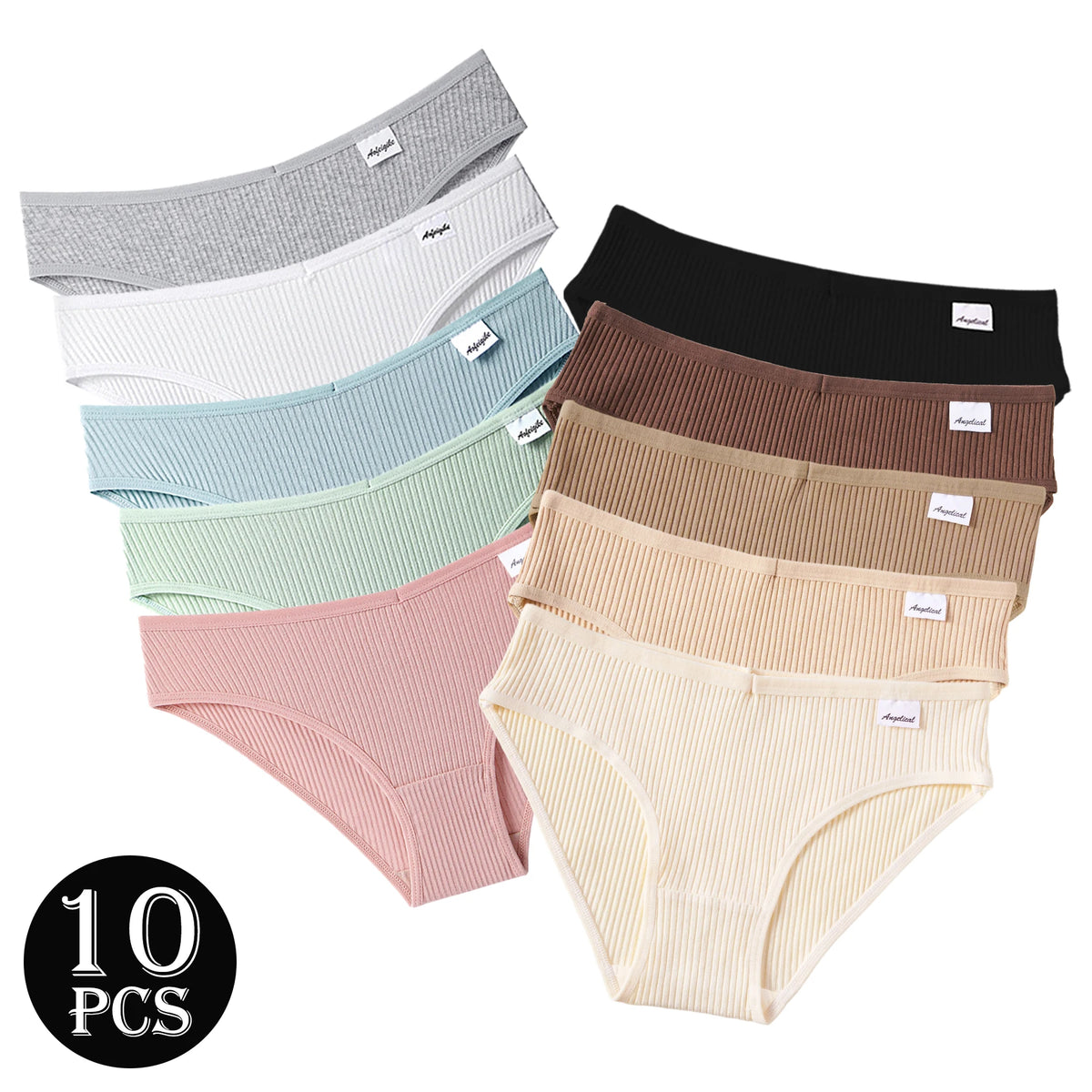 10PCS Pure Cotton Ribbed Briefs