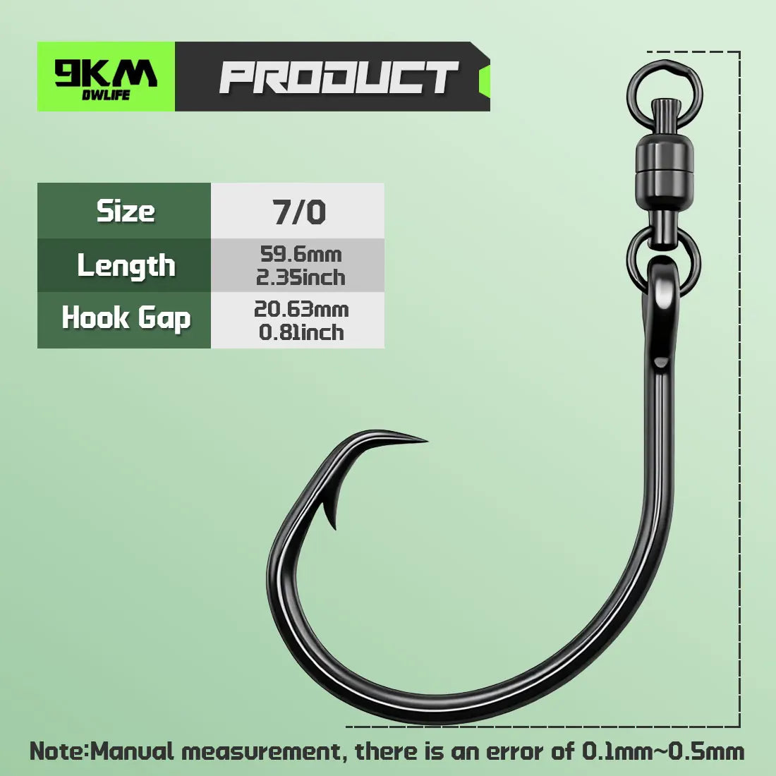 9KM Circle Hook with Ball Bearing Swivel 5pcs