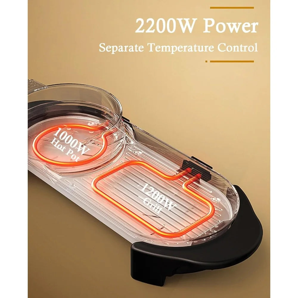 Electric Hot Pot with Grill 2 in 1 Shabu Shabu Korean BBQ Large Capacity Removable Pot