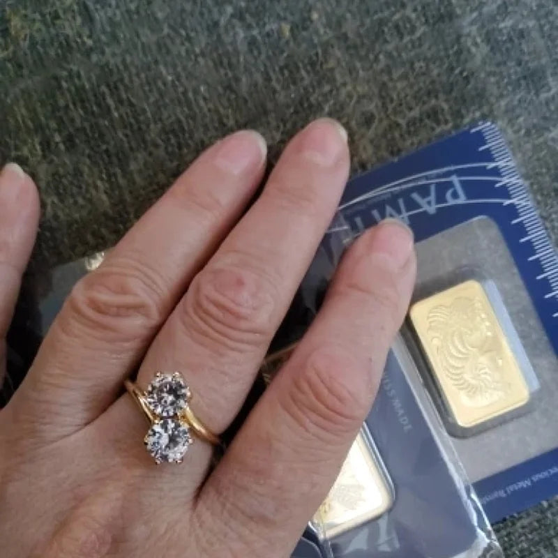 Huitan Double Round Cubic Zirconia Ring