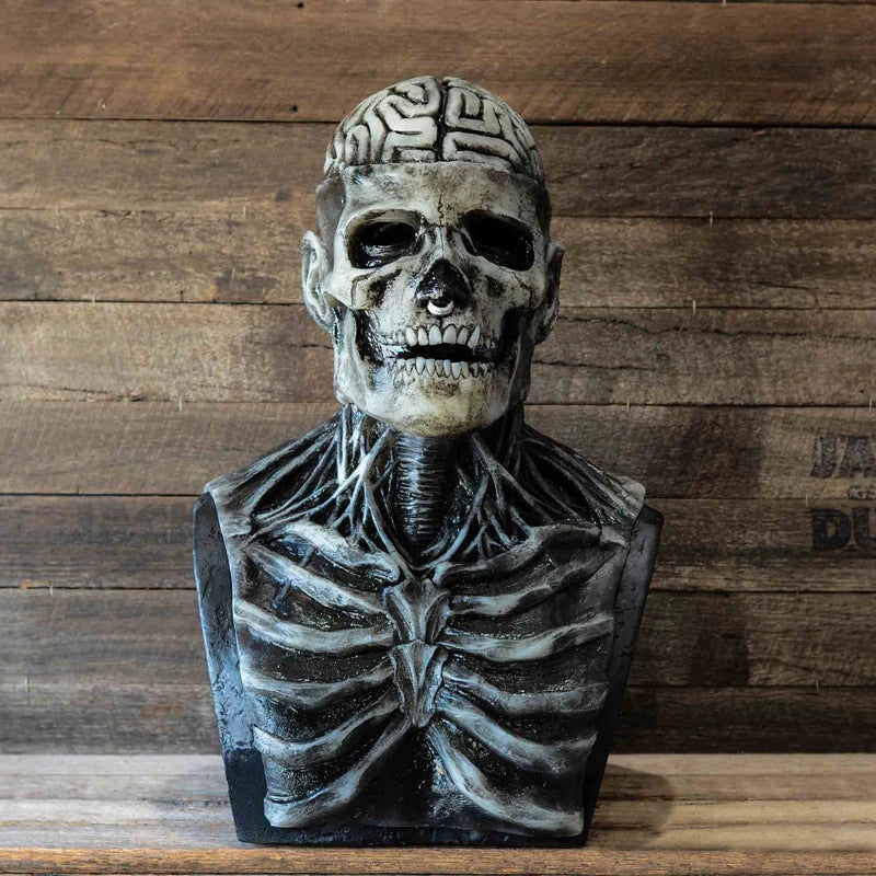 Scary Full Head Skeleton Latex Mask with Exposed Brain for Halloween