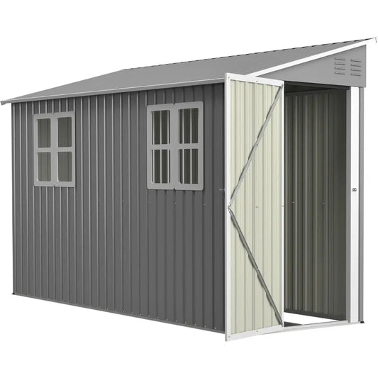 4x10Ft Outdoor Metal Shed with Left/Right Door and 2 Windows