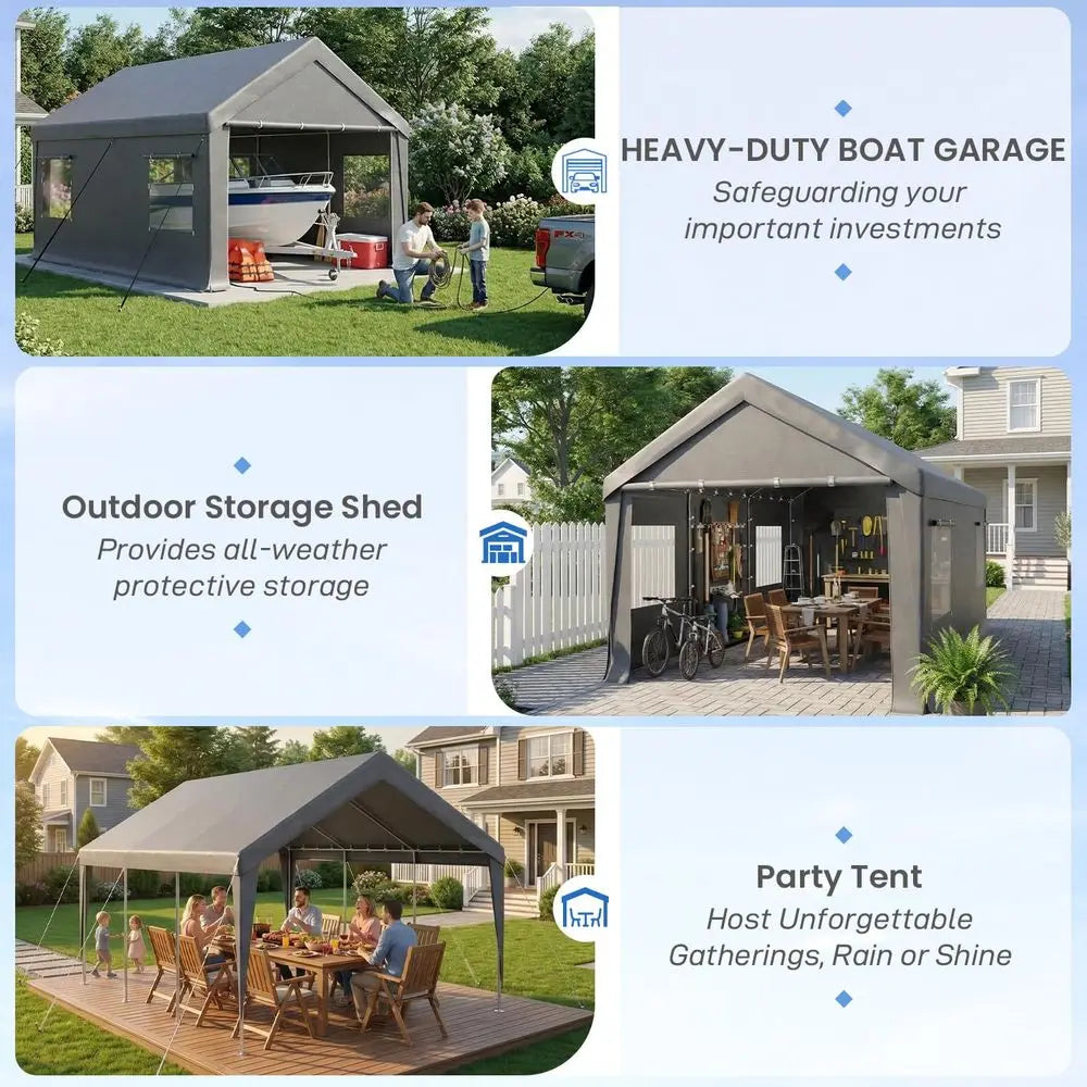 10x20FT Heavy Duty Carport Canopy with Removable Sidewalls, Roll Up Windows