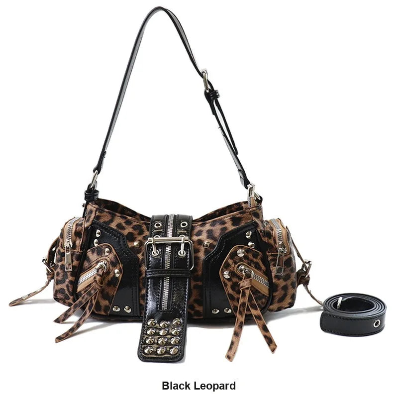 Women’s Vintage Punk Studded Shoulder Bag – Y2K Leather Underarm Crossbody Purse