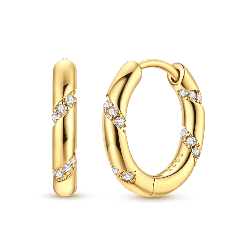 925 Sterling Silver CZ Zircon Gold-Plated Hoop Earrings – Sparkling Minimalist Jewelry