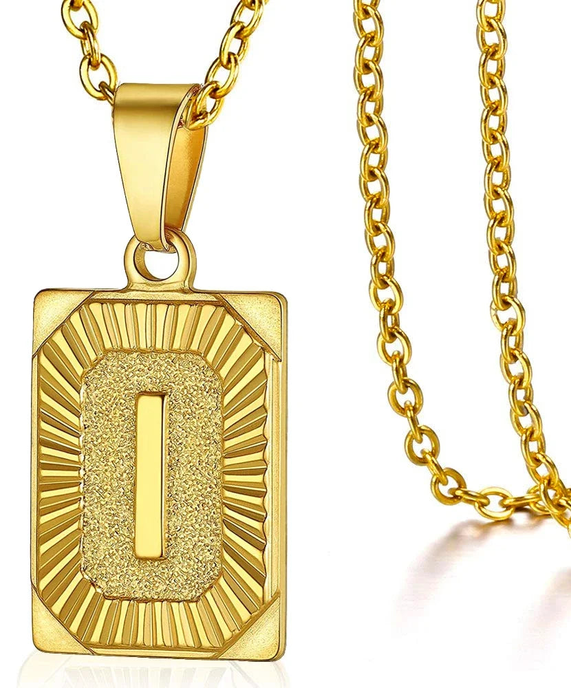Stainless Steel Initial Pendant Necklace – Minimalist Square Letter Charm Jewelry for Women & Men