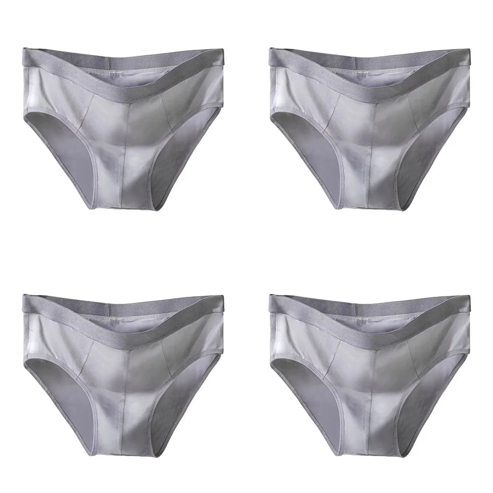 4-Piece Men's Ice Silk Breathable Briefs - Plus Size Bulge Pouch Underwear
