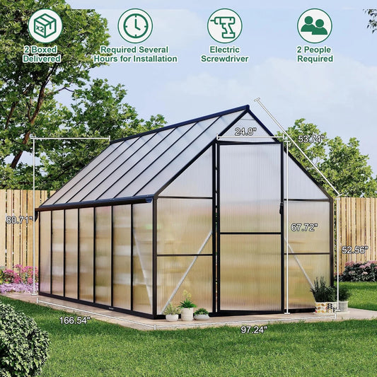 8x14 FT Heavy-Duty Walk-In Outdoor Greenhouse – Aluminum Frame & Polycarbonate Panels